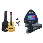 3rd Avenue Rocket Full Size Classical Guitar Starter Beginner Pack Acoustic Guitar with Nylon Strings & ENO 20537 Clip on Guitar Tuner Clip on Ukulele Tuner Bass Tuner Violin Tuner Chromatic Tuner