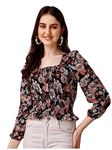 Sheetal Associates Women Black Floral Printed Regular Sleeves Casual Top, XL Size