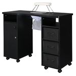 Winado Manicure Nail Table, Double Cabinet 3 Drawers 1 Door Nail Desk Station for Home Spa Beauty Salon with Dust Collector & Wrist Rest Cushion, Black