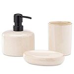 Navaris Ceramic Bathroom Accessories Set (3 Pieces) - Includes Soap Dispenser, Toothbrush Holder, Soap Dish - Modern Bath Accessory Holders - Sand