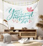 Ambesonne Inspirational Saying Tapestry, Inspirational Word Theme Hand Drawn Flowers in Pastel Colors Print, Wide Wall Hanging for Bedroom Living Room Dorm, 60" X 40", Turquoise Pink