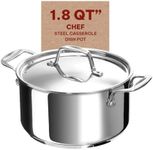 Alva Chef Stainless Steel Casserole Dish Pot with Lid Cooking Pot Non Toxic 1.8 Qt PFAS, PFOA & PFTE Free, Kitchen Pot, Pasta Pot, Canning Pot, Induction Safe, Add to Your Pots and Pans Set Cookware