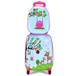 HONEY JOY Kids Luggage, 12” Travel Backpack & 16” Hard Shell Toddler Suitcase, Children Rolling Luggage with Wheels, Retractable Handle & 4 Casters, 2Pcs Carry On Luggage Set for Boys Girls(Deer)