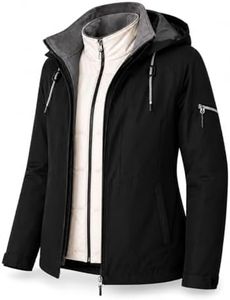 Free Country Women's 3 in 1 Ski Winter Jacket Water & Wind Resistant Warm Insulated Lined Hooded Coat for Hiking Ski-Black-Size 1X