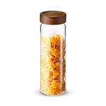 BERGNER Acadia Borosilicate 990ml Glass Jar with Solid Wood Lid, For Storing and Preserving Sugar, Flour, Tea, Coffee, Spices, Candy, Oats | Airtight Multipurpose Glass Container for Kitchen