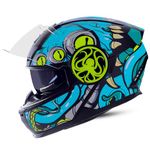 Steelbird SBH-40 Octopus ISI Certified Full Face Graphic Helmet for Men and Women with Inner Smoke Sun Shield (Medium 580 MM, Glossy Black Sea Green)