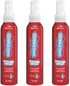 3x Wella Shockwaves Styling Ultra Strong Rock & Hold 5 Gel Hair Spray 150ml