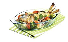 Signoraware Bake 'N' Serve Fish Bakeware Safe and Oven Safe Glass Dish Tray | Borosilicate Glass Bowl Container | Microwave Oven Safe Baking (800ml, Set of 1, Clear)