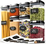 Chef's Path - Set of 7 Airtight Food Storage Containers for Kitchen Storage - Clear Plastic - Durable Strong Lids - Labels and Chalk Marker