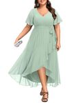 Talisea Womens Plus Size Long Dress Chiffon High Low Split Ruffle Evening Bridesmaid Wedding Guest Formal Maxi Dresses, Sage Green, 16 Plus