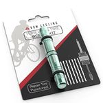 KOM Cycling Tubeless Tire Repair Kit for Bikes – 8 Colors! Fixes Mountain Bike and Road Bicycle Tire Punctures – Includes Tire Repair Fork and Reamer, 8 Bacon Strips. Tubeless Bike Tire Repair Kit (Celeste)