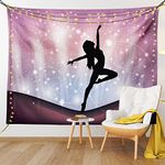 Ambesonne Contemporary Tapestry, Silhouette of Ballerina Performing on Abstract Backdrop Magic Dance Fine Arts, Wide Wall Hanging for Bedroom Living Room Dorm, 80" X 60", Purple Black