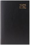 2025 A4 Day a Page Diary - Full Year Hardback Casebound Planner - for Home Office School & Work (Black)