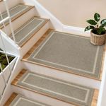 COSY HOMEER 76 x 76cm Square Staircase Corner Stair Treads Mats for Indoor Staircases, Washable 100% Polyester Carpet Staircase Mat for Kids Elders Dogs with TPE Backing, 1pcs Beige