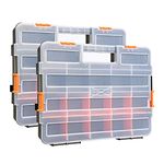 MIXPOWER 14-inch 2pcs Toolbox Organizer sets, 20 Removable Dividers, made of Durable Plastic, Excellent for Screws, Nuts, Small Parts, 34-Compartment, Black/Orange