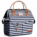 Lekesky Lunch Bags for Women, Wide Opening Reusable Lunch Box Insulated Lunch Bags Leakproof Lunch Totes for Work, Picnic, School, Blue Striped