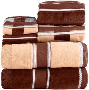 Lavish Home 6-Piece Bath Towels Set - Oakville Beige-Striped 100% Cotton Velour Set with 2 Bath Towels, 2 Hand Towels, and 2 Washcloths by