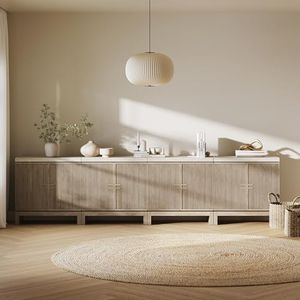 BELLEZE Set of 4 Anton Sideboard Buffet Cabinet - Travertine Greige