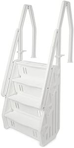Vinyl Works Deluxe Versatile Adjustable 32 Inch in-Pool Step Ladder Entry System with Double Handrail for Above Ground Swimming Pools, White