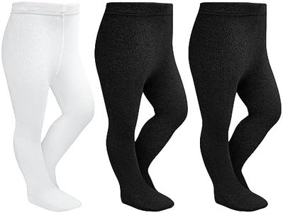 Stelle Toddler Girls Tights Baby Seamless Knit Thick Cotton Leggings Pantyhose(Infants/Kids/Childern)(2 Black+1 White,S)
