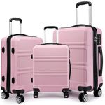 Kono Fashion Luggage Set of 3 PCS Lightweight ABS Hard Shell Trolley Travel Case with TSA Combination Lock and 4 Spinner Wheels 20" 24" 28" Suitcase (3 Pcs Set, Pink)