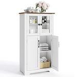 WAMPAT Bathroom Storage Cabinet with Glass Doors, Free Standing Cupboard Cabinets with Adjustable Shelves for Living Room, Kitchen, Study, Home, White, Wood, 42.7" H