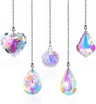 Worldity 5 Pieces Crystal Ceiling Fan Pull Chain Rainbow Maker Pull Chain Extension with Connector for Bathroom Toilet Light Ceiling Light Fan (Longan, Water Drop, Heart, Round)