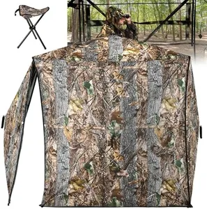 YITAHOME Hunting Blind 360° See Through Ground Blind for Deer Hunting, 2-3 Person Pop-up Hunting Deer Blind Turkey Blind with Tri-Leg Hunting Chair, Silent Zipper and Carring Bag