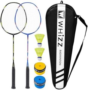 QICHUAN Whizz Full Carbon Fiber Badminton Rackets Set of 2 - New Frame Design - Incl. Shuttlecocks, Grip Tapes, Carrying Bag, Black+Blue (S8)