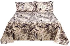 Tache Elagant Abstract Whimsical Wispy Leaf Floral Neutral Monochromatic Taupe Grey Purple Soft Microfiber Flat Sheet, Queen