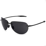 JULI Sports Polarized Aviator Sunglasses for Men Women Tr90 Rimless Frame for Running Fishing Golf Surf Driving(Black)