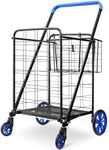 SereneLife Collapsible Utility Cart, Portable Foldable Shopping and Laundry Wagon with Detachable Basket, Heavy-Duty Easy Glide Wheels and Soft Foam Covered Handle, Transport Jumbo Loads & Heavy Items