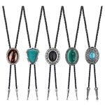 Finrezio Bolo Ties for Men Western Cowboy Leather Necktie Vintage Tiger Eye Turquoise Bolo Ties Western Cowboy Accessories