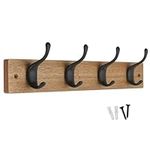 keypak 4 Matte Black Coat Hooks on Ash Effect Wooden Board - 46cm Modern Wall Mounted Coat Rack Clothes Hanger