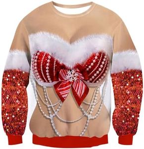 uideazone Unisex 3d Ugly Christmas Sweater Cool Boobs Muscle Printed X-Mas Party Sweatshirts Pullover for Men Women