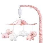 FEISIKE Crib Mobile for Girls with 3 Modes Digital Music Box（Turn Only, Music Only, Turn & Music), 12 Lullabies, Pink Elephant Nursery Mobile, Clamp Type, Pretty Box Packaging