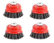 Dumdaar 4pc 3 inch Twisted Cup Brush For Removing Rust, Paint, Stains, Stubborn Dirt , Polishing/ Carbon Steel Twisted Cup Brush Wheel Brush