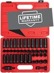 Sunex 3342, 3/8 Inch Drive Master Impact Socket Set, 42-Piece, SAE/Metric, 5/16 Inch - 3/4 Inch, 8mm - 19mm, Standard/Deep, Cr-Mo Alloy Steel, Radius Corner Design, Chamfered Opening, Dual Size Markings, Heavy Duty Storage Case, Meets ANSI Standards, Incl