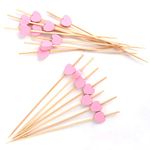 KEYIDO® 100 Counts Pink Heart Cocktail Sticks, Handmade Wooden Cocktail Skewers, Appetizer Fruit Finger Food Picks for Christmas Valentine's Day Mother's Day Wedding Birthday Party Decorations