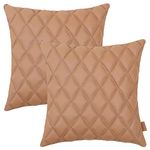AYRA ITALIA™ Luxurious Diamond Lattice Pattern Leather Pillow Case Cover Without Filler for Couch Sofa Bed Indoor Living Room & Bedroom (Peru Tan, 2)