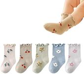 WATOCHE Baby Girls Socks Toddlers Ruffle Frilly Baby Nonslip Cotton Socks with Grips for Toddler Girls (Ruffle Flower,1-3T)