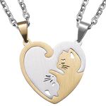 Ralukiia Matching Couples Cat Necklace Best Friends BFF Gift Kitty Animal Lovers Kitten Necklace Gift for Boyfriend Girlfriend, Medium, Metal