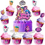 Treasures Gifted Officially Licensed My Little Pony Birthday Party Supplies - 1 My Little Pony Cake Topper & 24 My Little Pony Cupcake Toppers & Wrappers - My Little Pony Cake Decorations Set