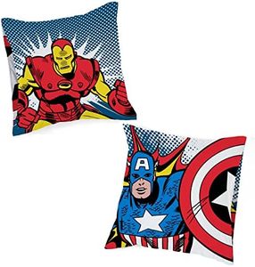 Jay Franco Marvel Comics Avengers Equipe de Choc Set de taies d'oreiller réversibles Enfant 80x80 cm, 100% Coton - Lot de 2
