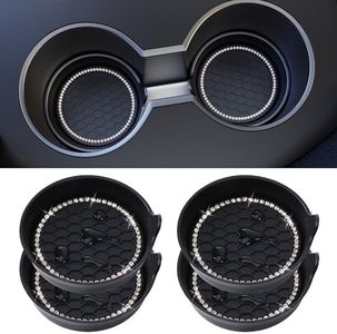 Amooca Car Cup Coaster Universal Non-Slip Cup Holders Bling Crystal Rhinestone Car Interior Accessories 4 Pack Black