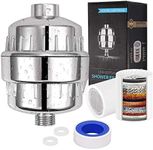 HOMEGN 18 Stage Shower Filter Chrome 18 Stage Shower Water Filters Universal Replaceable Shower Water Purifier Hard Water Filter with 2 Filter Cartridges to Remove Chlorine for Kitchen Bathroom etc