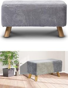 Dawhud Direct Vanity Stool Chair – Elegant Fabric Upholstery Small Ottoman Chair with Child Safety Hinge - Grey Textile Multi-Functional Wood Stool for Home, Living Room, 12"x12"x24"