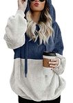 EFOFEI Solid Color Warm Stylish 1/4 Zip Pullover with Pockets Winter Warm Fluffy Fleece Zip Oversize Top White Blue XL