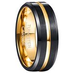 NUNCAD 8mm Black Matte Finish Unisex Tungsten Wedding Ring Gold Center Groove Beveled Edges Size S