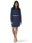 Wrangler Women's Retro Long Sleeve Western Denim Snap Dress, Dark Denim, XX-Large